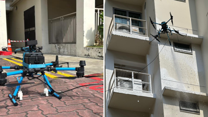 Singapour expérimente le nettoyage des façades d&rsquo;immeubles par drones