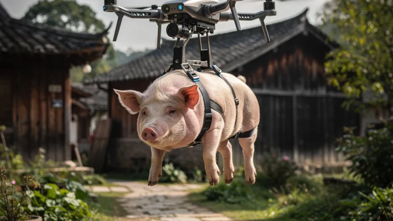 Incident inhabituel en Chine : un drone transportant un cochon coupe l’électricité d’un village