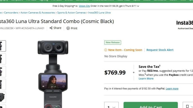 L&rsquo;Insta360 Luna Ultra, concurrent du DJI Pocket, arrive en vente anticipée